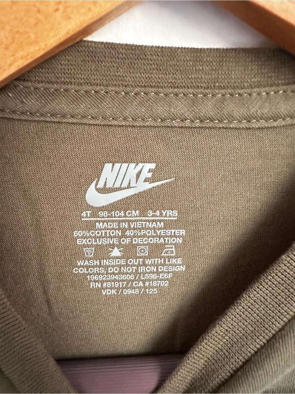 Nike Olive Green Kids Logo Tee with White Swoosh